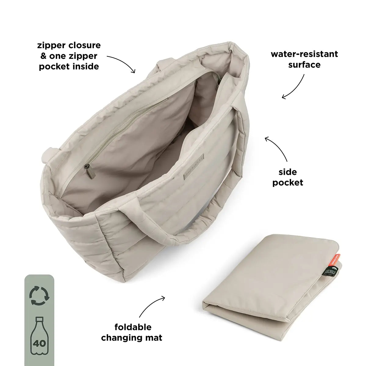 Quilted changing tote bag - Sand